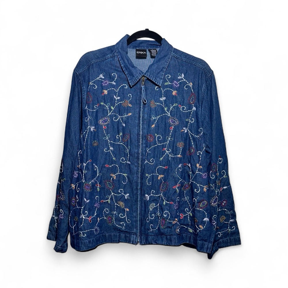 EUC ERIKA Zip-Up Embroidered Denim Jacket - XL‎